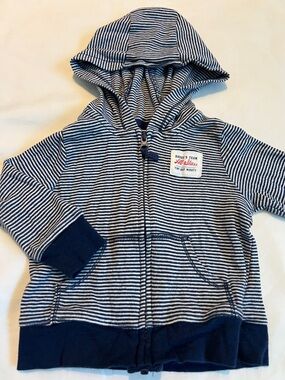 “Bundle 10/$13” Carter's 6M Navy White Striped Hooded Zip-Up baby boy sweater